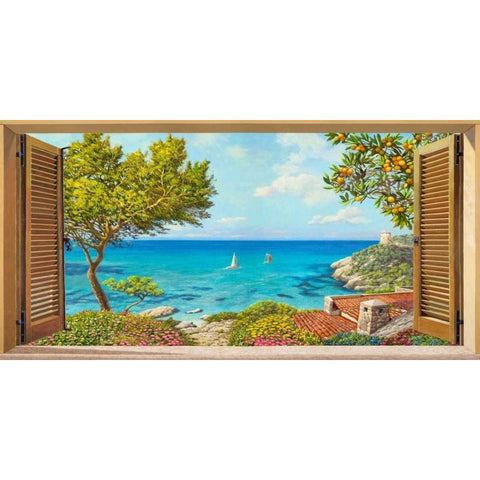Finestra sul mare Black Modern Wood Framed Art Print with Double Matting by Del missier, Andrea