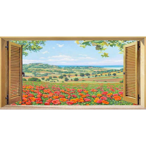Finestra su campo di papaveri Gold Ornate Wood Framed Art Print with Double Matting by Del Missier, Andrea