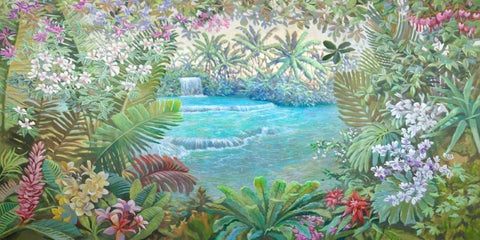 Cascata tropicale Black Ornate Wood Framed Art Print with Double Matting by Krahmer, Frank