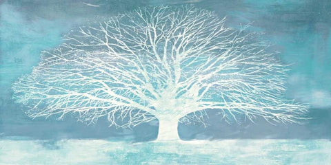 Aquamarine Tree White Modern Wood Framed Art Print with Double Matting by Aprile, Alesso