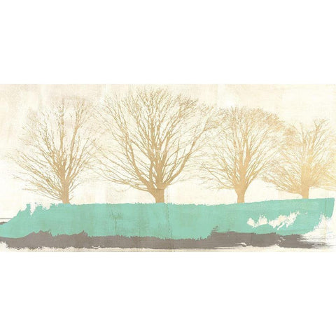 Tree Lines Gold Black Modern Wood Framed Art Print with Double Matting by Alessio, Aprile
