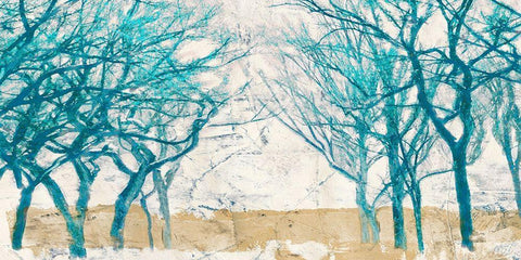 Turquoise Trees White Modern Wood Framed Art Print with Double Matting by Alessio, Aprile