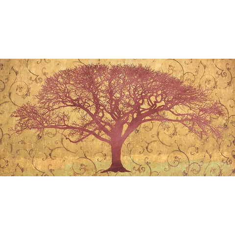 Tree on a Gold Brocade Black Modern Wood Framed Art Print with Double Matting by Aprile, Alessio