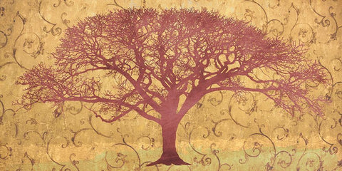 Tree on a Gold Brocade Black Ornate Wood Framed Art Print with Double Matting by Aprile, Alessio