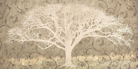 Tree on a Grey Brocade White Modern Wood Framed Art Print with Double Matting by Aprile, Alessio