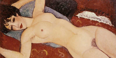 Reclining Nude White Modern Wood Framed Art Print with Double Matting by Modigliani, Amedeo