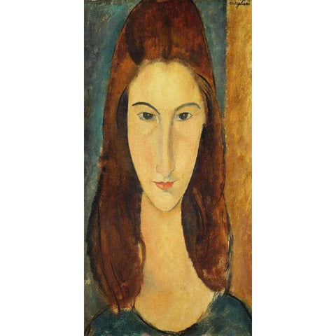 Jeanne Hebuterne Gold Ornate Wood Framed Art Print with Double Matting by Modigliani, Amedeo