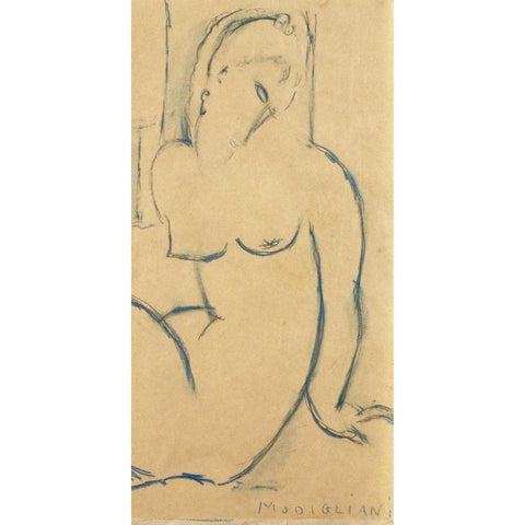 Seated Woman Black Modern Wood Framed Art Print with Double Matting by Modigliani, Amedeo