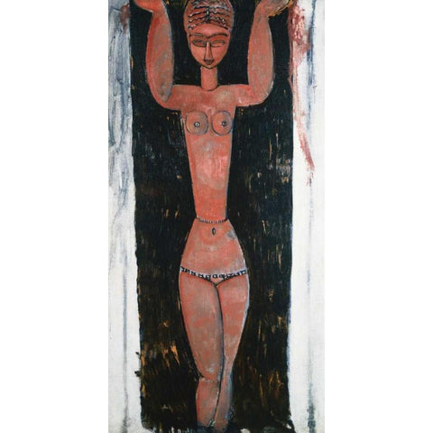 Caryatid Rouge Gold Ornate Wood Framed Art Print with Double Matting by Modigliani, Amedeo