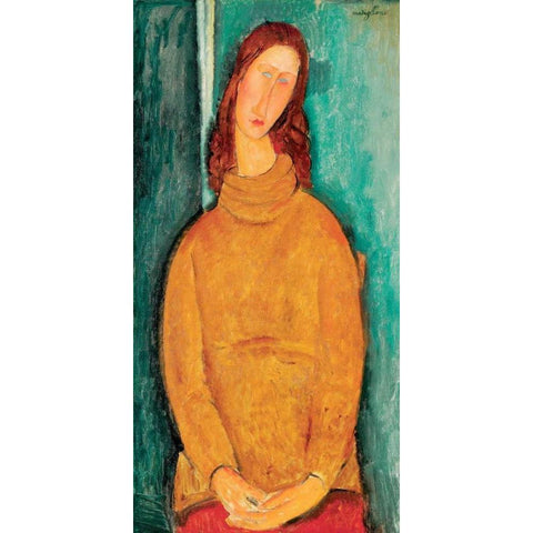 Portrait of Jeanne HeÂ´buterne White Modern Wood Framed Art Print by Modigliani, Amedeo
