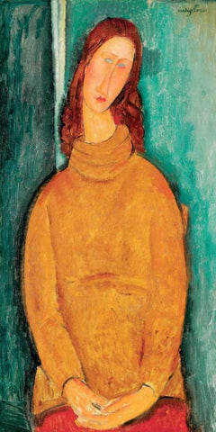 Portrait of Jeanne HeÂ´buterne White Modern Wood Framed Art Print with Double Matting by Modigliani, Amedeo
