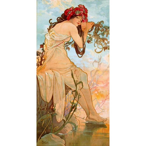 ete Black Modern Wood Framed Art Print with Double Matting by Mucha, Alphonse