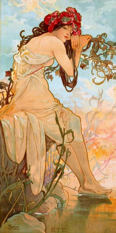 ete Black Ornate Wood Framed Art Print with Double Matting by Mucha, Alphonse