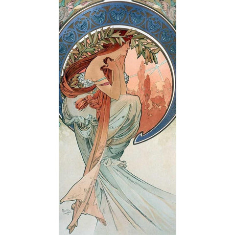 La-poesie White Modern Wood Framed Art Print by Mucha, Alphonse