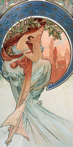 La-poesie Black Ornate Wood Framed Art Print with Double Matting by Mucha, Alphonse