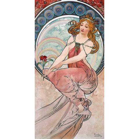 La-peinture White Modern Wood Framed Art Print by Mucha, Alphonse