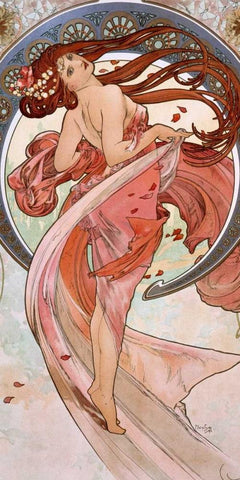 La-danse Black Ornate Wood Framed Art Print with Double Matting by Mucha, Alphonse