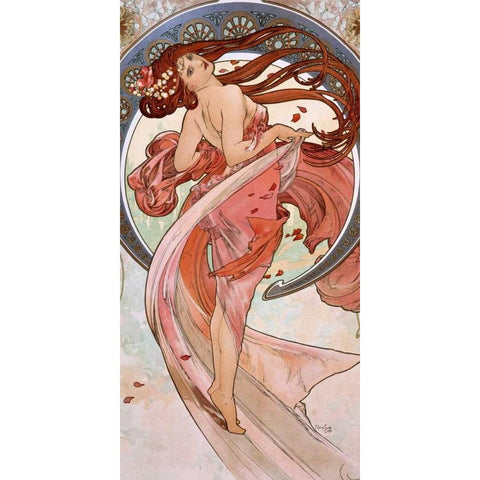 La-danse White Modern Wood Framed Art Print by Mucha, Alphonse