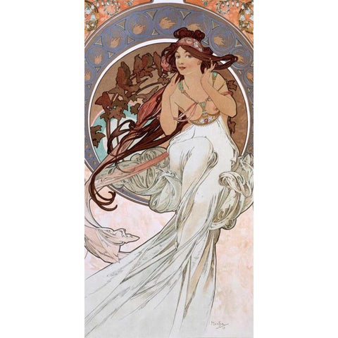 La-musique Black Modern Wood Framed Art Print with Double Matting by Mucha, Alphonse