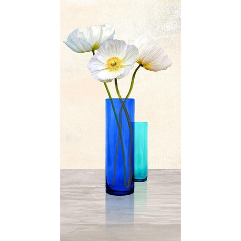 Poppies in crystal vases (Aqua II) Black Modern Wood Framed Art Print with Double Matting by Cynthia, Ann
