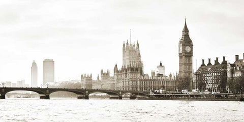 View of the Houses of Parliament and Westminster Bridge London Black Ornate Wood Framed Art Print with Double Matting by Helena, Frank