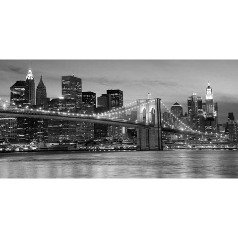 Brooklyn Bridge at Night Black Modern Wood Framed Art Print with Double Matting by Anonymous