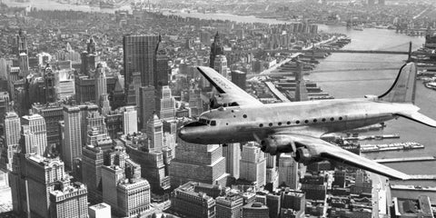 Flying over Manhattan, NYC White Modern Wood Framed Art Print with Double Matting by Anonymous