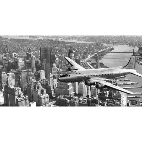 Flying over Manhattan, NYC Black Modern Wood Framed Art Print with Double Matting by Anonymous