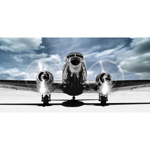 Airplaine taking off in a blue sky Black Modern Wood Framed Art Print with Double Matting by Gasoline Images