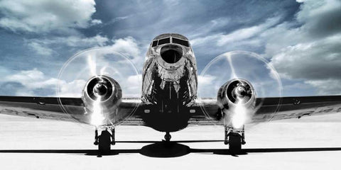 Airplaine taking off in a blue sky White Modern Wood Framed Art Print with Double Matting by Gasoline Images