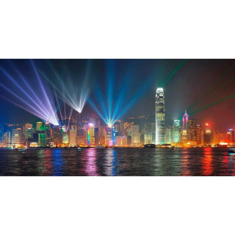 Symphony of lights, Hong Kong Black Modern Wood Framed Art Print with Double Matting by Anonymous