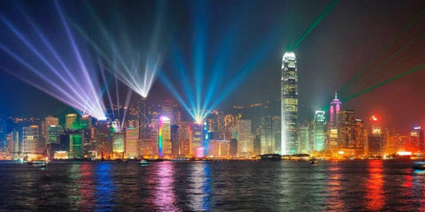 Symphony of lights, Hong Kong White Modern Wood Framed Art Print with Double Matting by Anonymous