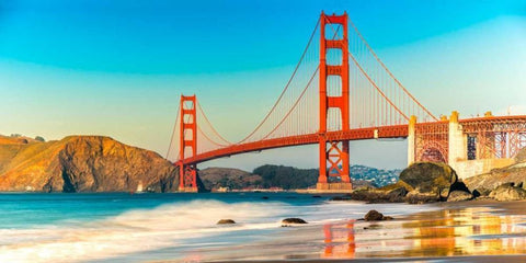 Golden Gate Bridge, San Francisco White Modern Wood Framed Art Print with Double Matting by Anonymous