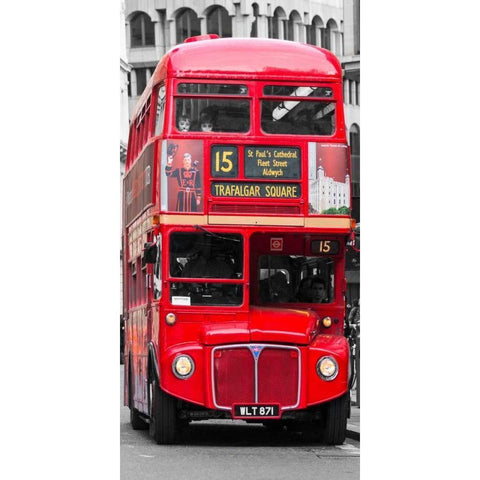 Double-Decker bus, London White Modern Wood Framed Art Print by Pangea Images