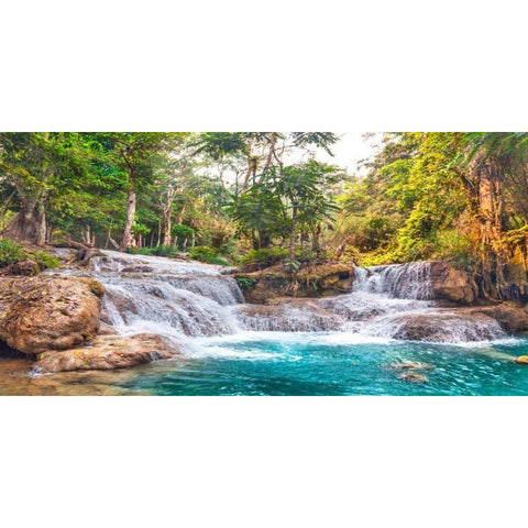 Kuang Si Falls, Luang Prabang, Laos White Modern Wood Framed Art Print by Pangea Images
