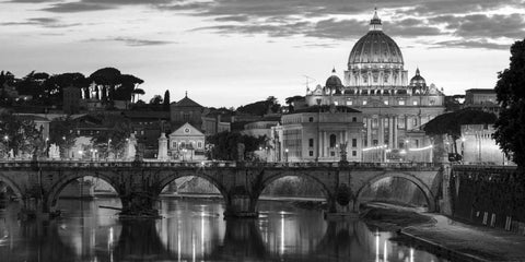 Night view at St. Peters cathedral, Rome White Modern Wood Framed Art Print with Double Matting by Anonymous