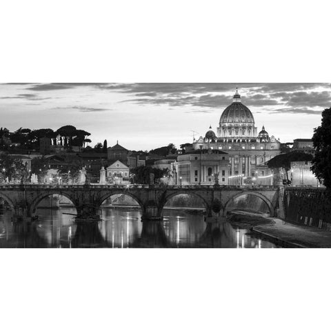 Night view at St. Peters cathedral, Rome White Modern Wood Framed Art Print by Anonymous