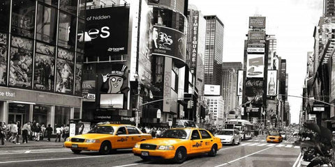 Taxi in Times Square, NYC White Modern Wood Framed Art Print with Double Matting by Anonymous