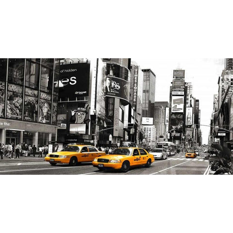 Taxi in Times Square, NYC White Modern Wood Framed Art Print by Anonymous