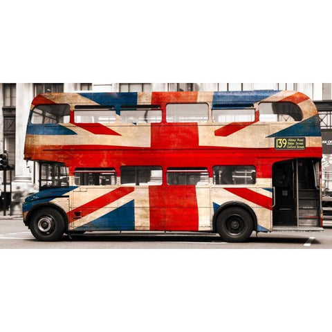 Union jack double-decker bus, London Gold Ornate Wood Framed Art Print with Double Matting by Pangea Images