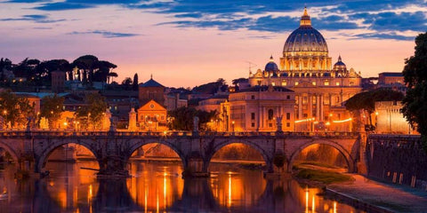 Night view at St. Peters cathedral, Rome White Modern Wood Framed Art Print with Double Matting by Anonymous