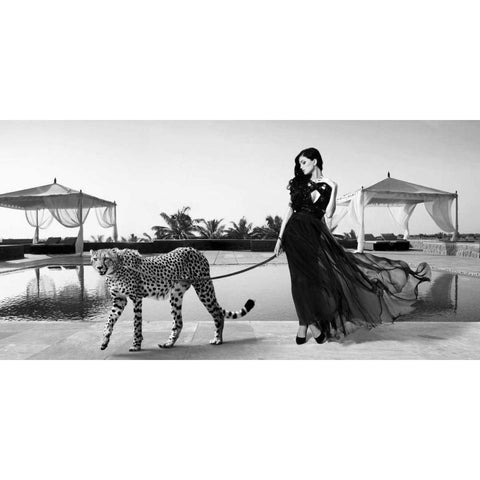 Woman with Cheetah White Modern Wood Framed Art Print by Lauren, Julian