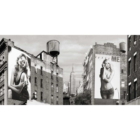 Billboards in Manhattan Black Modern Wood Framed Art Print with Double Matting by Lauren, Julian