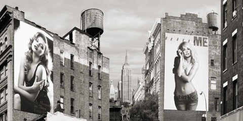 Billboards in Manhattan White Modern Wood Framed Art Print with Double Matting by Lauren, Julian