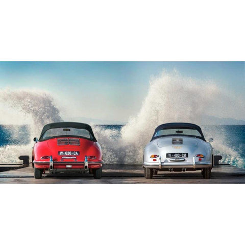 Ocean Waves breaking on Vintage Beauties Black Modern Wood Framed Art Print with Double Matting by Gasoline Images