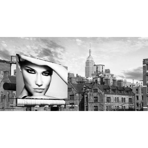 A Billboard in Manhattan Black Modern Wood Framed Art Print with Double Matting by Lauren, Julian