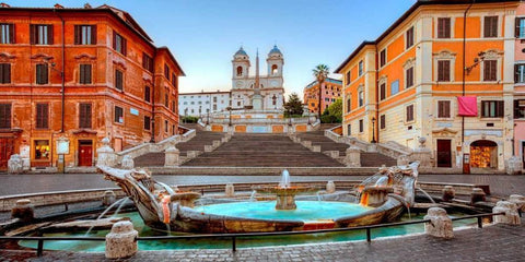 Piazza di Spagna, Roma Black Ornate Wood Framed Art Print with Double Matting by Anonymous