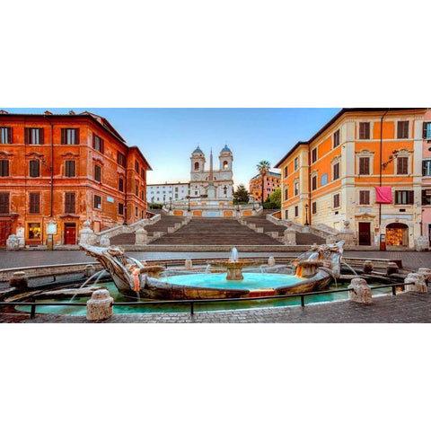 Piazza di Spagna, Roma Gold Ornate Wood Framed Art Print with Double Matting by Anonymous