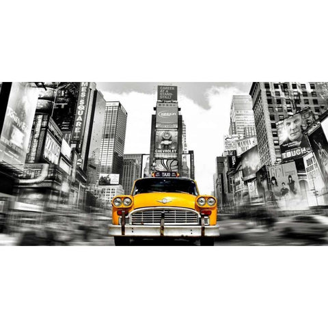 Vintage Taxi in Times Square, NYC White Modern Wood Framed Art Print by Lauren