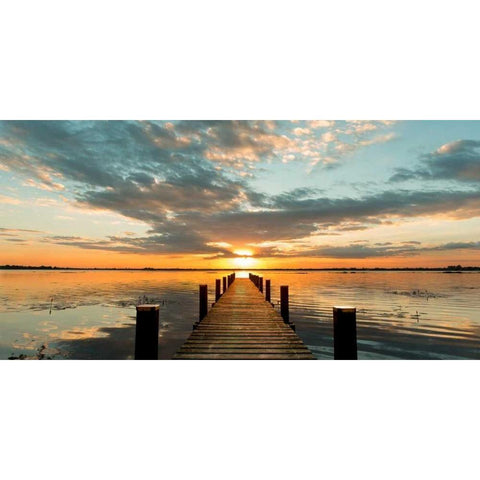 Morning Lights on a Jetty (detail) Gold Ornate Wood Framed Art Print with Double Matting by Pangea Images